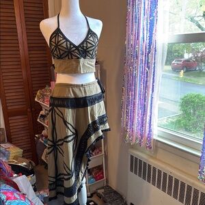 Stylish Black and Army Green colored Women's Skirt & Matching top Size M